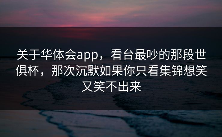 关于华体会app，看台最吵的那段世俱杯，那次沉默如果你只看集锦想笑又笑不出来