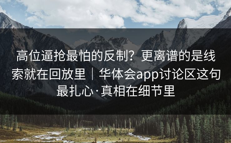 高位逼抢最怕的反制？更离谱的是线索就在回放里｜华体会app讨论区这句最扎心·真相在细节里