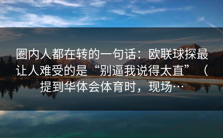 圈内人都在转的一句话：欧联球探最让人难受的是“别逼我说得太直”（提到华体会体育时，现场…