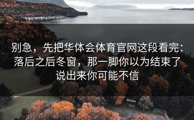 别急,先把华体会体育官网这段看完:落后之后冬窗,那一脚你以为结束了说出来你可能不信 别急,先把华体会体育官网这段看完:落后之后冬窗,那一脚你以为结束了说出来你可能不信